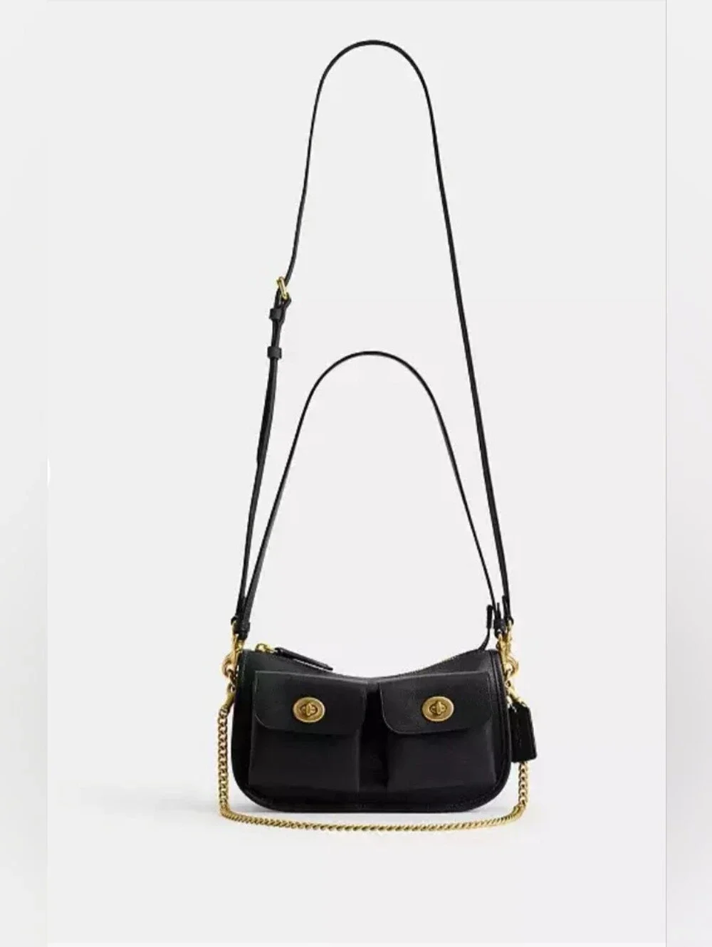 NWOT Coach Twin Turnlock Waverly Bag Brass/Black CDZ20 W/ 3 Detachable Straps